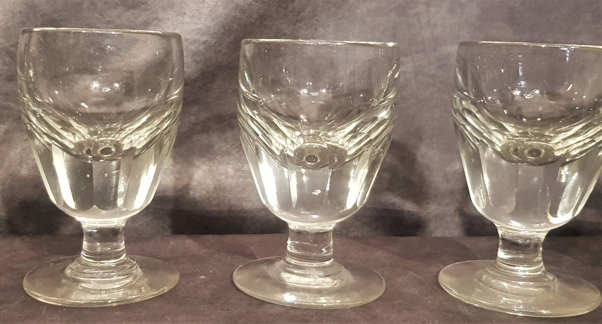 Serie 6 Anciens Verres Du Patron De Bistrot à Facettes H 11,5 Cm-photo-3