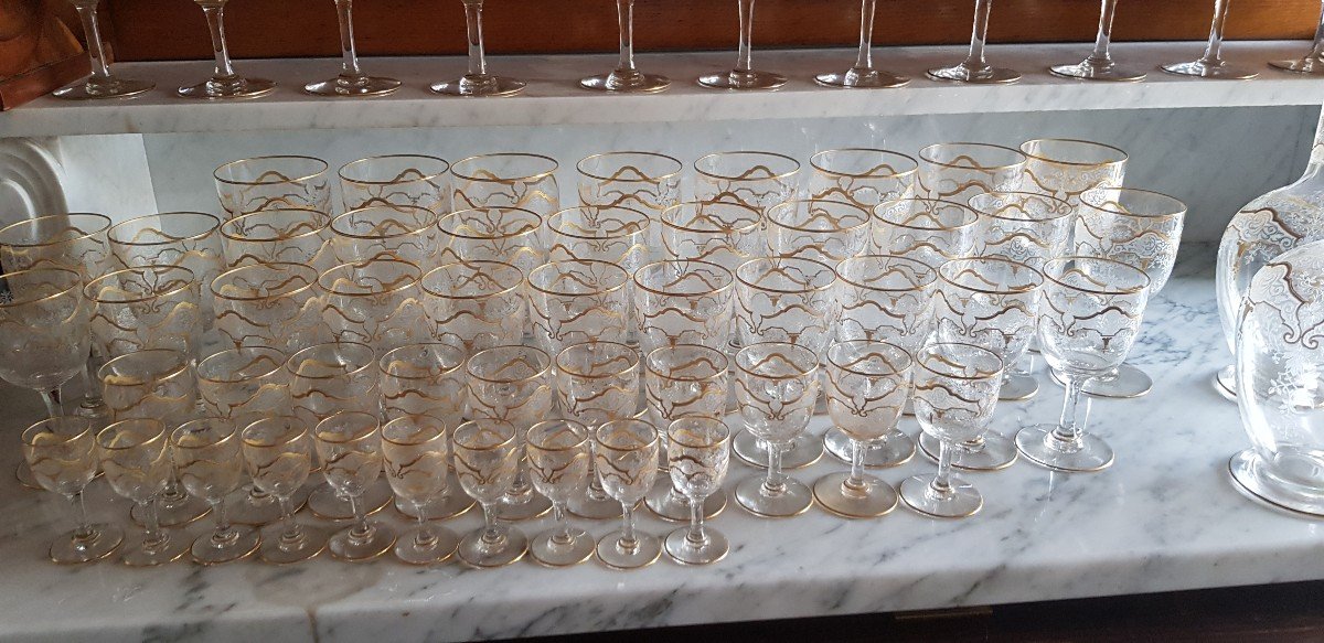 Old Glasses Service 69 Pieces Crystal Baccarat Médicis Model-photo-4