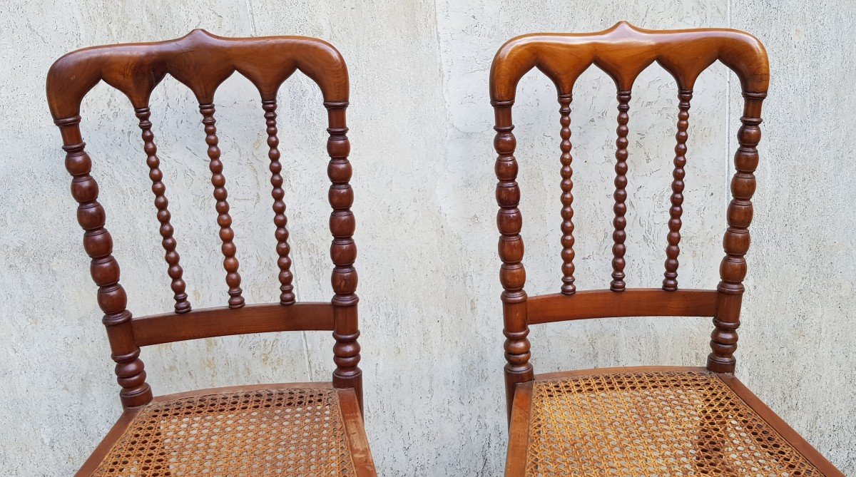 Pair Of Old Chiavarine Chairs In Turned Cherry Wood-photo-2