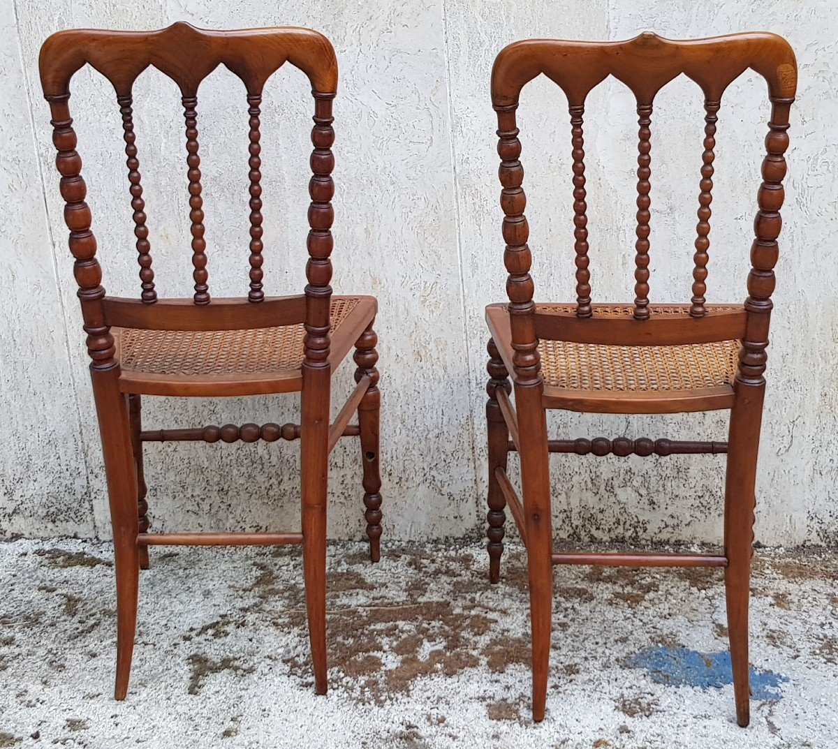 Pair Of Old Chiavarine Chairs In Turned Cherry Wood-photo-4