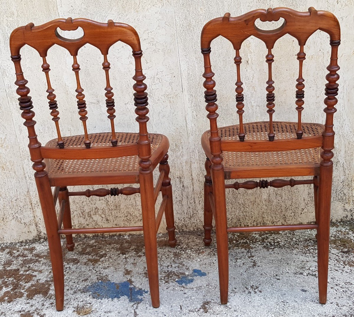 Pair Of Old Chairs In Turned Cherry Wood-photo-2