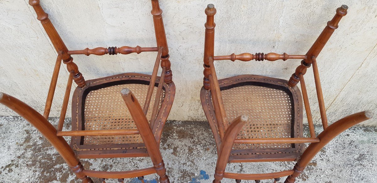 Pair Of Old Chairs In Turned Cherry Wood-photo-3