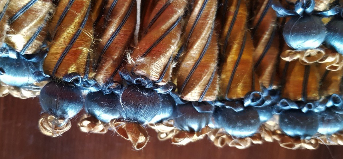 Large Meter Old Trimmings With Blue And Gold Fringes Napoleon III 14.5 Meters Approximately-photo-4