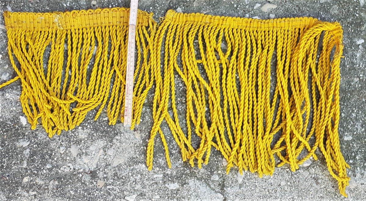 Lot Approximately 5 Meters Old Cotton Trimmings Mouliné Fringes Yellow Gold Long 33.5 Cm-photo-1