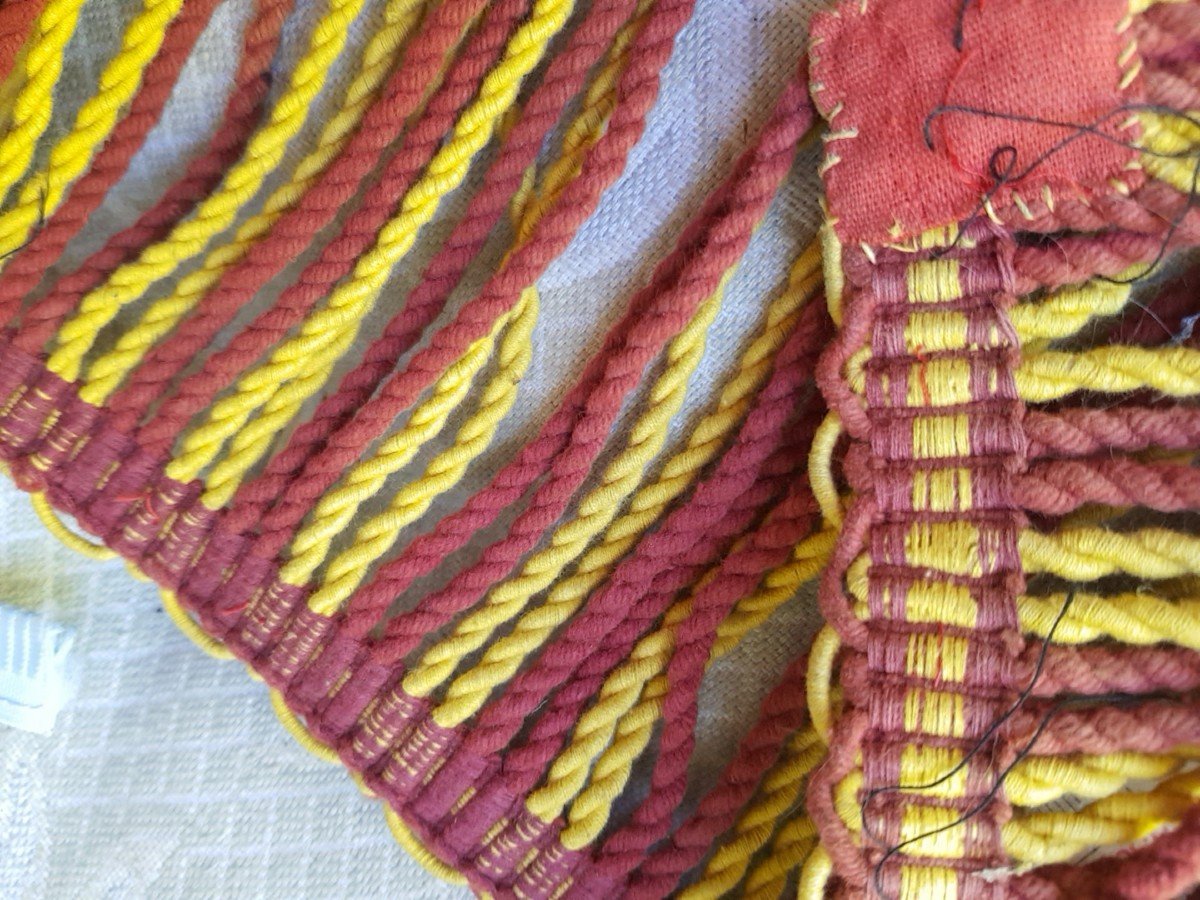 Lot Important  Environ 49 Mètres Passementerie Ancienne Coton Franges Moulinées Bicolores Jaune-photo-4