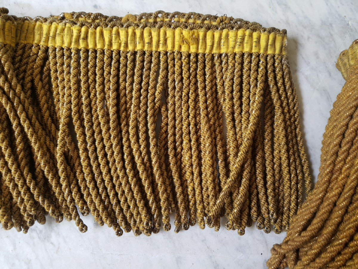 Lot About 40 Meters Old Trimmings XIXs Mouliné Fringes Cotton And Metallic Thread-photo-2