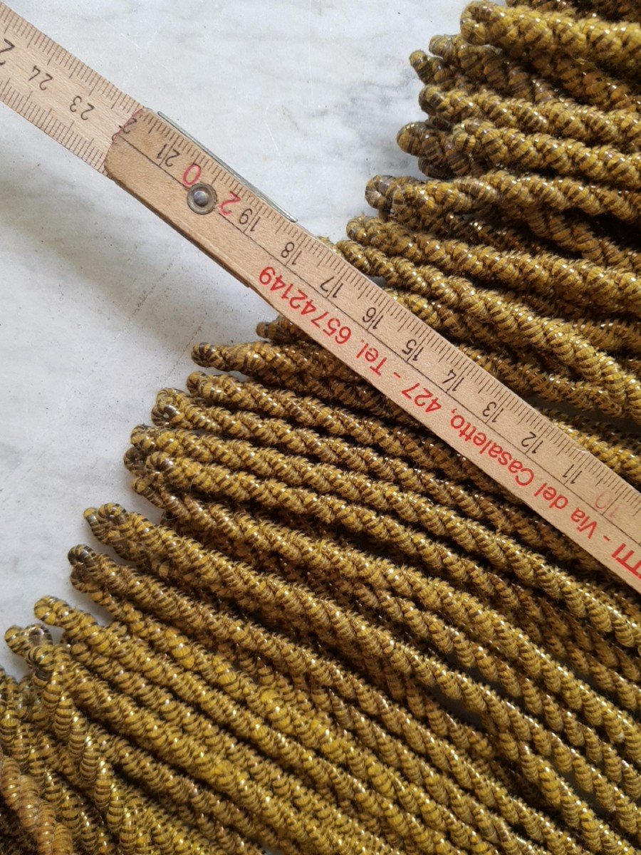 Lot About 40 Meters Old Trimmings XIXs Mouliné Fringes Cotton And Metallic Thread-photo-1