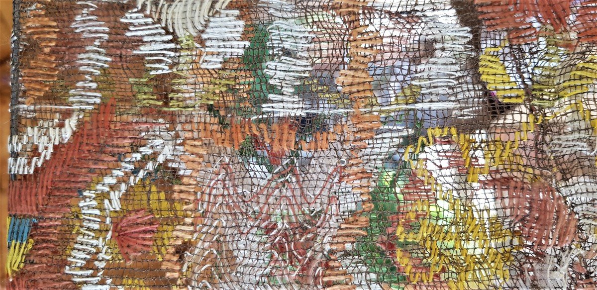 Buratto Embroidery Tablecloth In Silk Italy XIX S 105x130 Cm