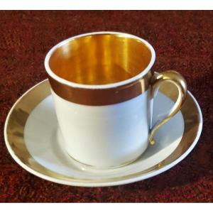 Coffee Cup And Saucer In White Porcelain And Gold Early XIX S