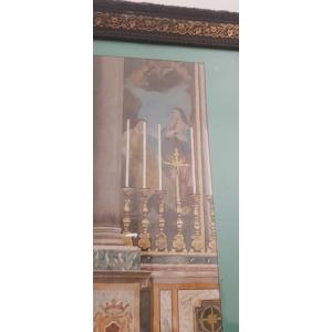Intérieur d'Une église Romaine Aquarelle Sur Papier Signé  Et Daté 1900 Cm 58 X70