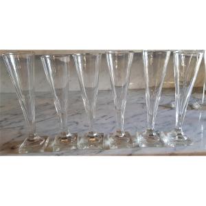 Lot 6 Flutes En Cristal Taillé Antiques Première Moitié XIXs Empire