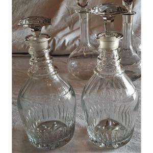 Paire De Carafes XIXs En Cristal Taillé 