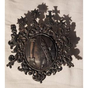 Old Carriage Door Plate In Lead XIX S Coat Of Arms Italian Blazon