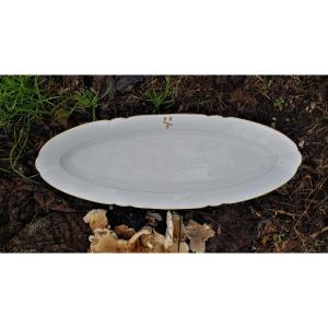 Grande Assiette Ovale En Porcelaine Dure Armoiries Bourbon-busset Cm 66 X 24