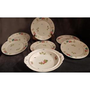 Reunion 8 Pieces Porcelain Doccia XIX S Painted Decor Of Roses