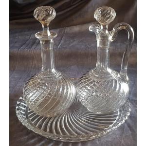Tray And Two Baccarat Glass Bottles Model Bambous Tors