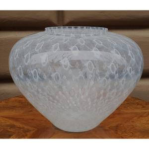 Grand Vase En Verre Murano Blanc Cm 39  Diamètre 24 Haut