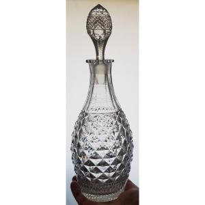 Antique 19th Century Decanter In English Regency Style Diamond Point Cut Crystal