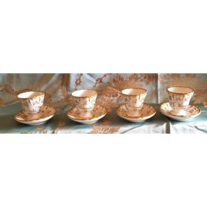 4 Antique Coffee Cups XIX C Porcelain Ginori Advertising Café Pedrocchi Padoue