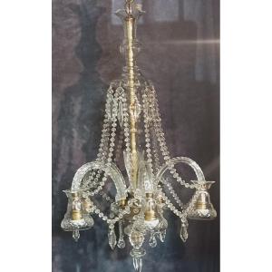 Lustre Ancien Début XX S  Cristal De Bohème Taillé 5 Lumières 