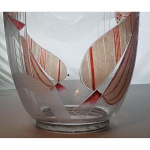 Art Decò Vase With Acid-etched  Decor Of Geometric Patterns And Stylized Leaves