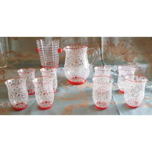 10-piece Orangeade Service, Pitcher, 8 Glasses And Ice Bucket From The 1950s Of The 20th C