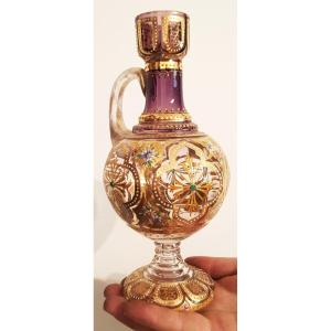 Small Old Glass Bottle  With Rich Enameled Decoration