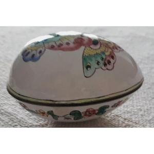 Old Egg-shaped Enameled Metal Box