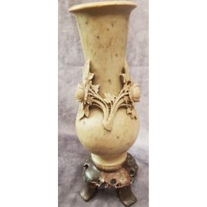 Antique Oriental Vase In Carved Steatite H 24.5 Cm