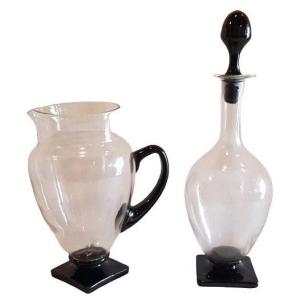 Carafe E Pichet Anciens En Verre Soufllé Decò 