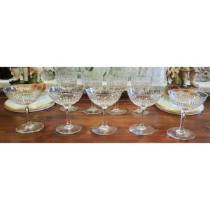 Lot 5 Coupes Champagne En Cristal Baccarat Mod. Nancy