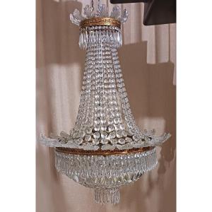 Pair Of Large Mongolfier Chandeliers In Crinoline Crystal