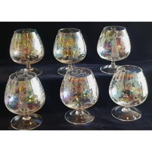 Set Of 6 Old Venetian Cognac Glasses Half Of The 20th Century