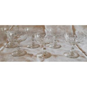 Series Of 6 Antique Cut Crystal Champagne Glasses From The End Of The 19th Century