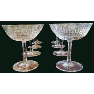 Set Of 8 Cut Crystal Champagne Glasses Similar To The Nancy Model By Baccarat