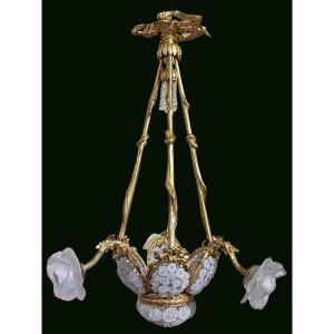 Antique Louis XVI Style Bronze And Crystal Chandelier