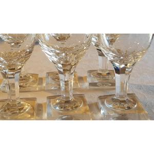 Series Of 6 Old Wine Glasses In Crystal Square Foot Second Half 19th Century