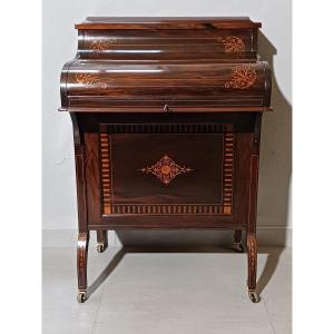 Old English Davenport Desk With Mechanism In Rosewood And Maple Marquetry