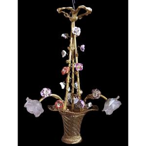 Old Flowered Basket Chandelier In The Style Of Bagues Louis XVI 