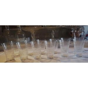 Set Of 12 Old Long Drink Glasses In Cut Bohemian Crystal