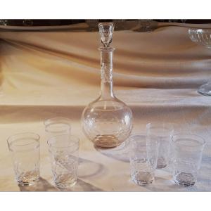 Carafe Set + 6 Glasses Goblets In Cut Crystal Baccarat Model Chauny Palerme
