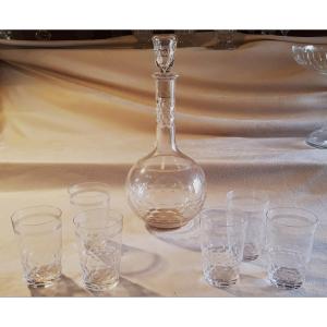  Ensemble  Carafe + 6 Verres Gobelets En Cristal Taillé Baccarat Modèle Chauny Palerme