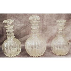 Set Of Three Antique Crystal Decanter Bottles