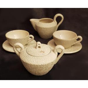 Pair Of Sbordoni Civita Castellana Earthenware Tea Cups And Sugar Bowls