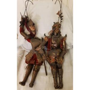 Deux Anciennes Marionettes "pupi" Siciliennes Orlando E il Saraceno