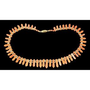 Antique Choker Necklace In Coral, Silver, And Gold