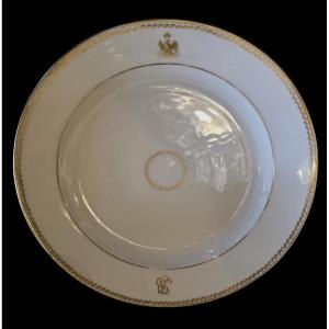 Antique Round Porcelain Plate With Monogram And Princely Crown