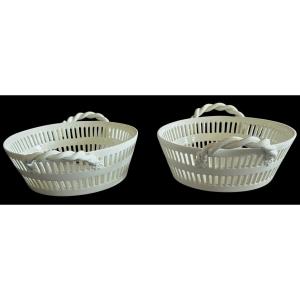 Pair Of Antique Pierced Majolica Baskets, Bassanello.