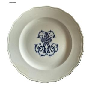 Old Porcelain Plate M. Chanut With Monogram And Crown