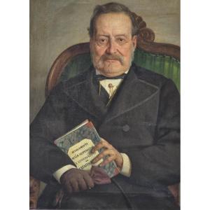 tableau huile su toile XIX ème siècle portrait d'un bourgeois artiste  Giulio Cantalamessa 